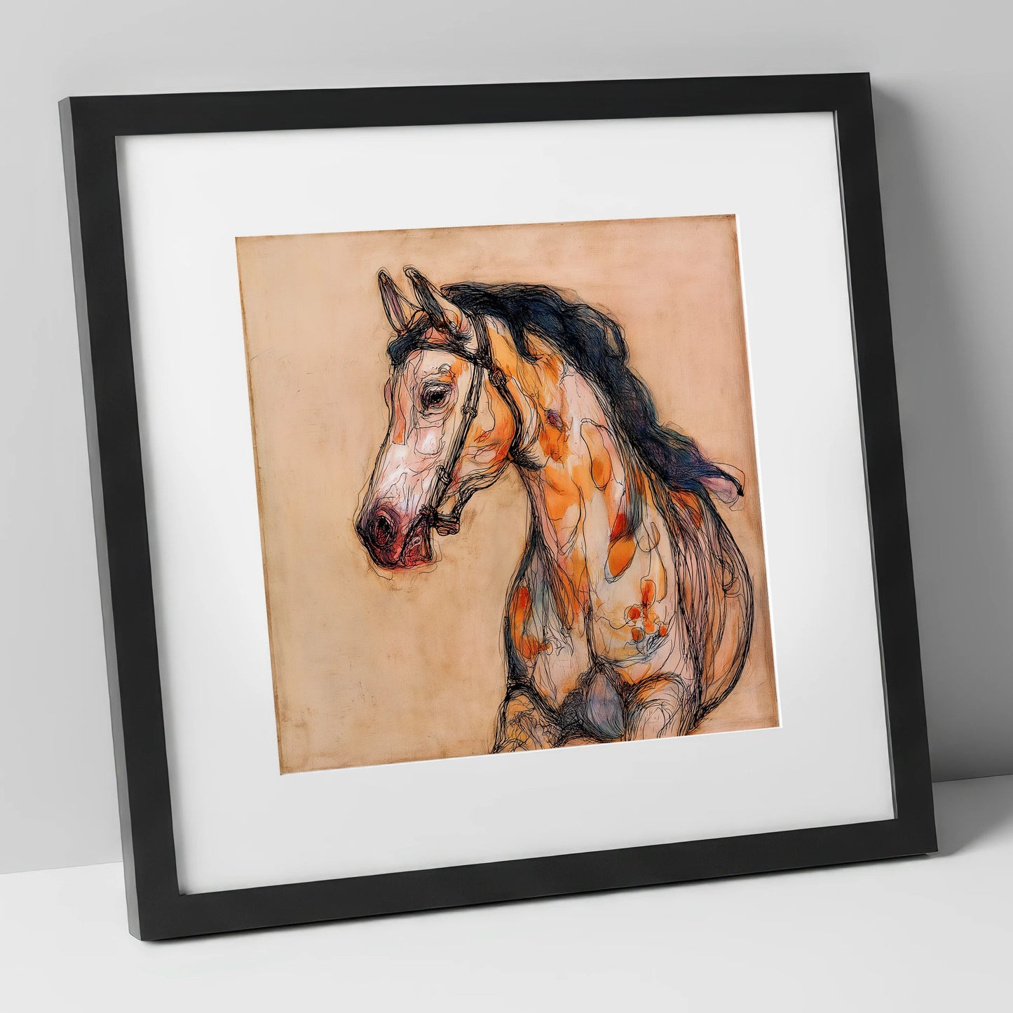 Soulful Ochre Profile horse breed art print in black frame