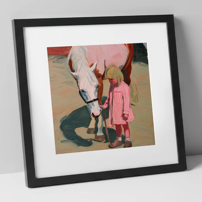 A Quiet Understanding horse & rider art print in black frame