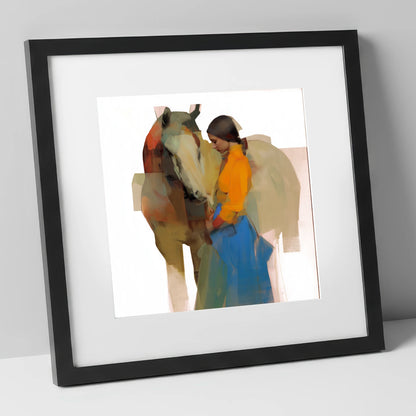 Modern Harmony horse & rider art print in black frame