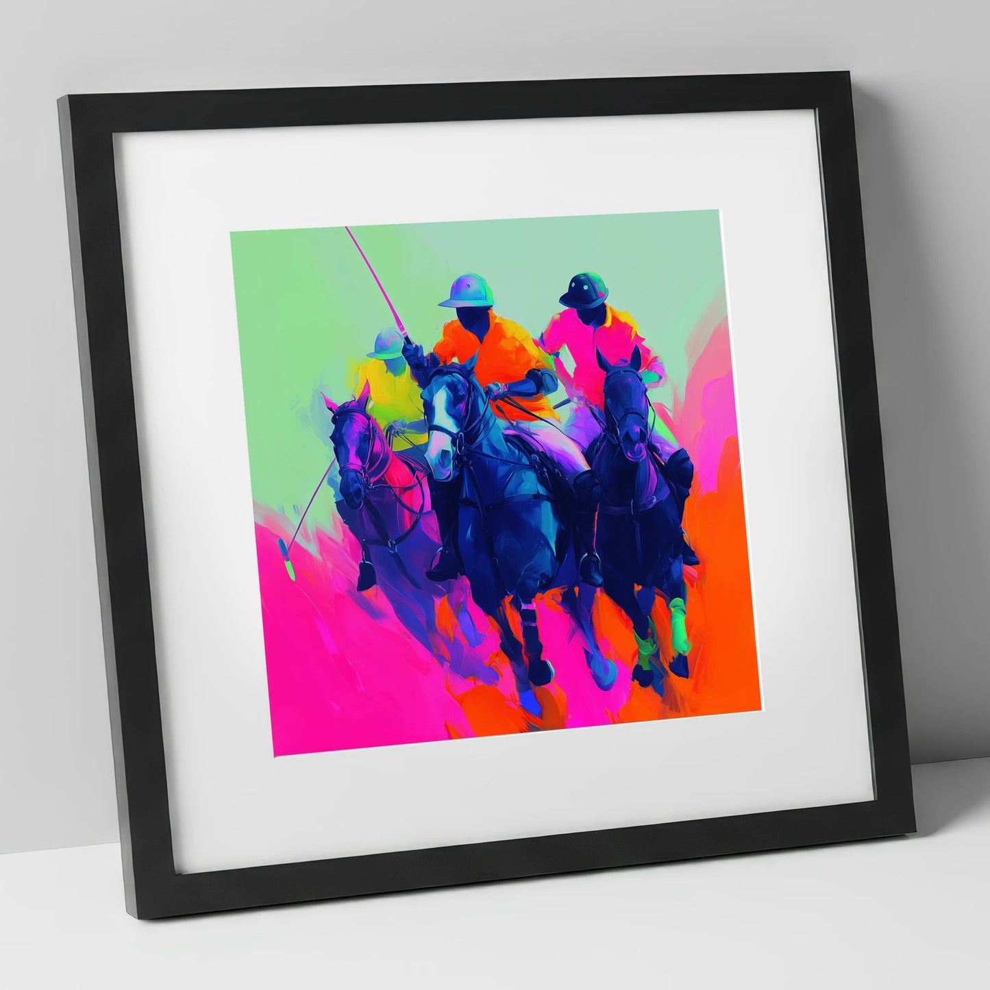 Pulse of the Match polo horse art print in black frame