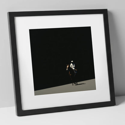 Into the Light racing horse art print in black frame