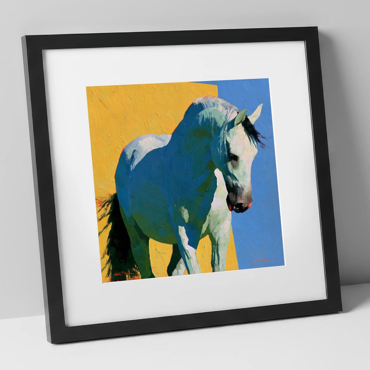 Grey Horse in Vibrant Light horse breed art print in black frame