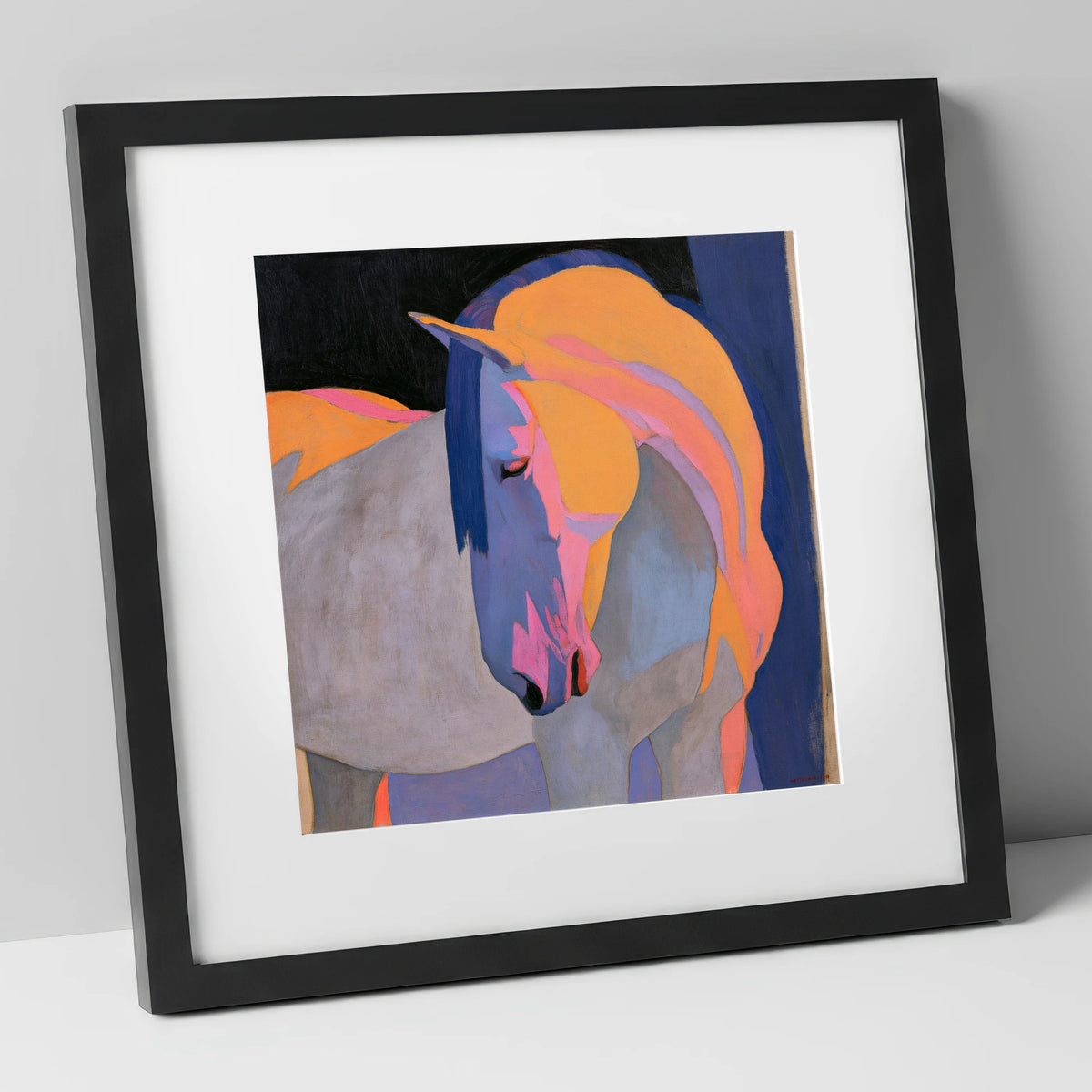 Colourful Painted Grey Horse horse breed art print in black frame