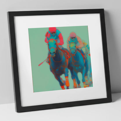 Electric Furlong racing horse art print in black frame