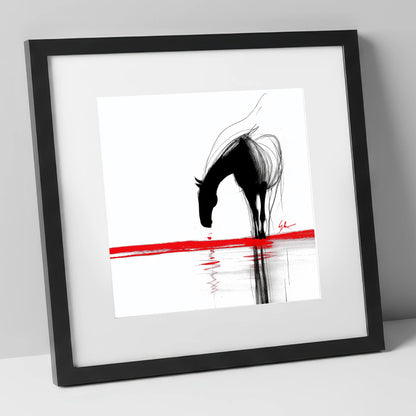 Crimson Reflection horse portrait art print in black frame