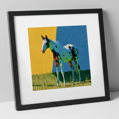 Spotted Horse in Vibrant Colours horse breed art print in black frame
