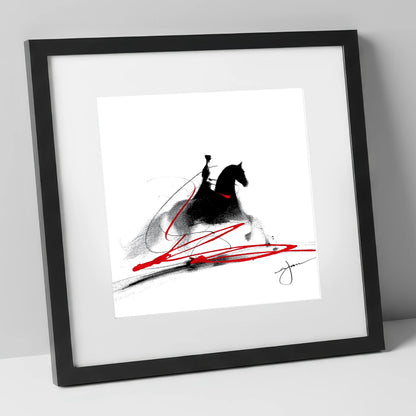 Passion in Passage dressage horse art print in black frame