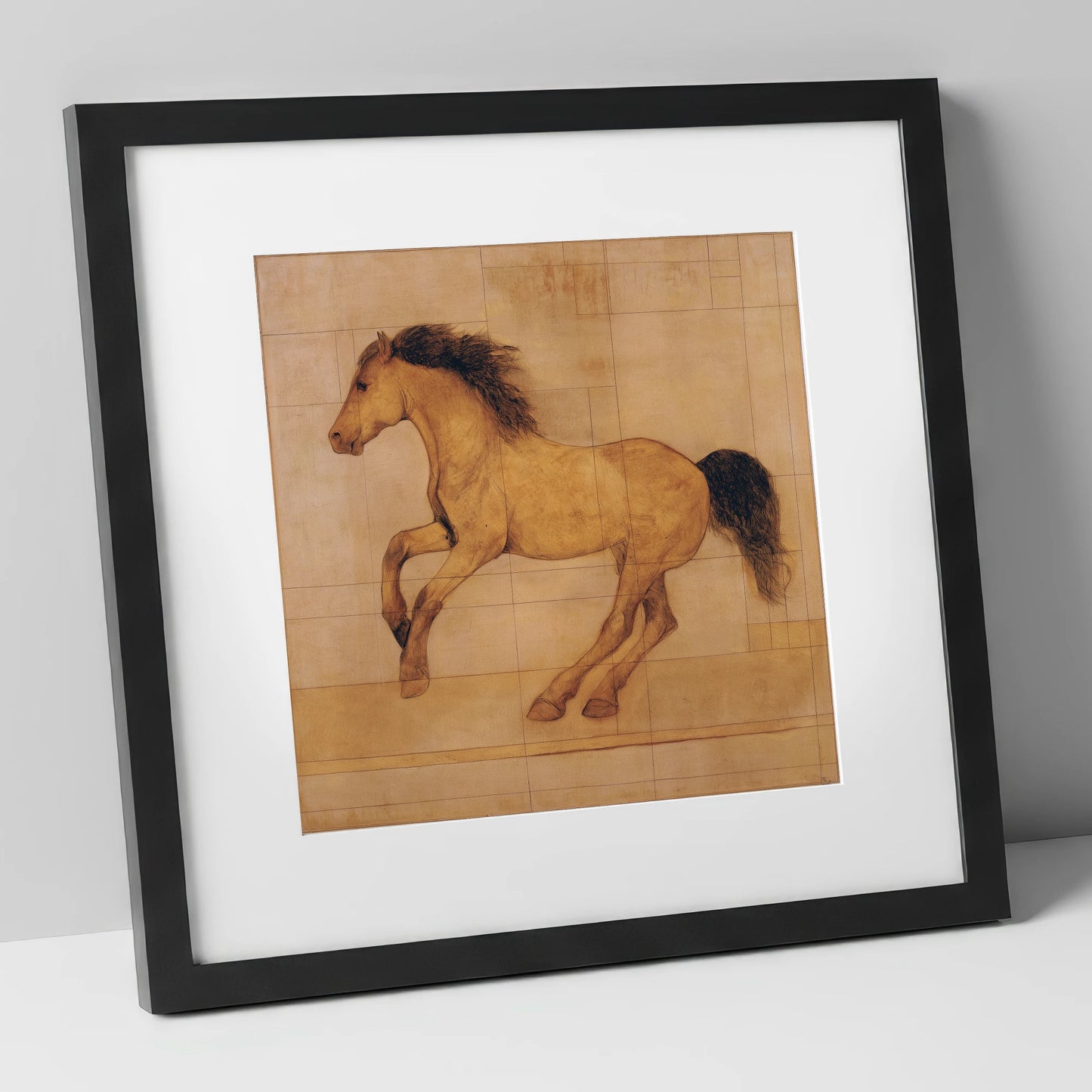 Classical Equine Study horse portrait art print in black frame