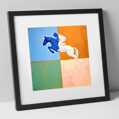 The Abstract Leap show jumping horse art print in black frame