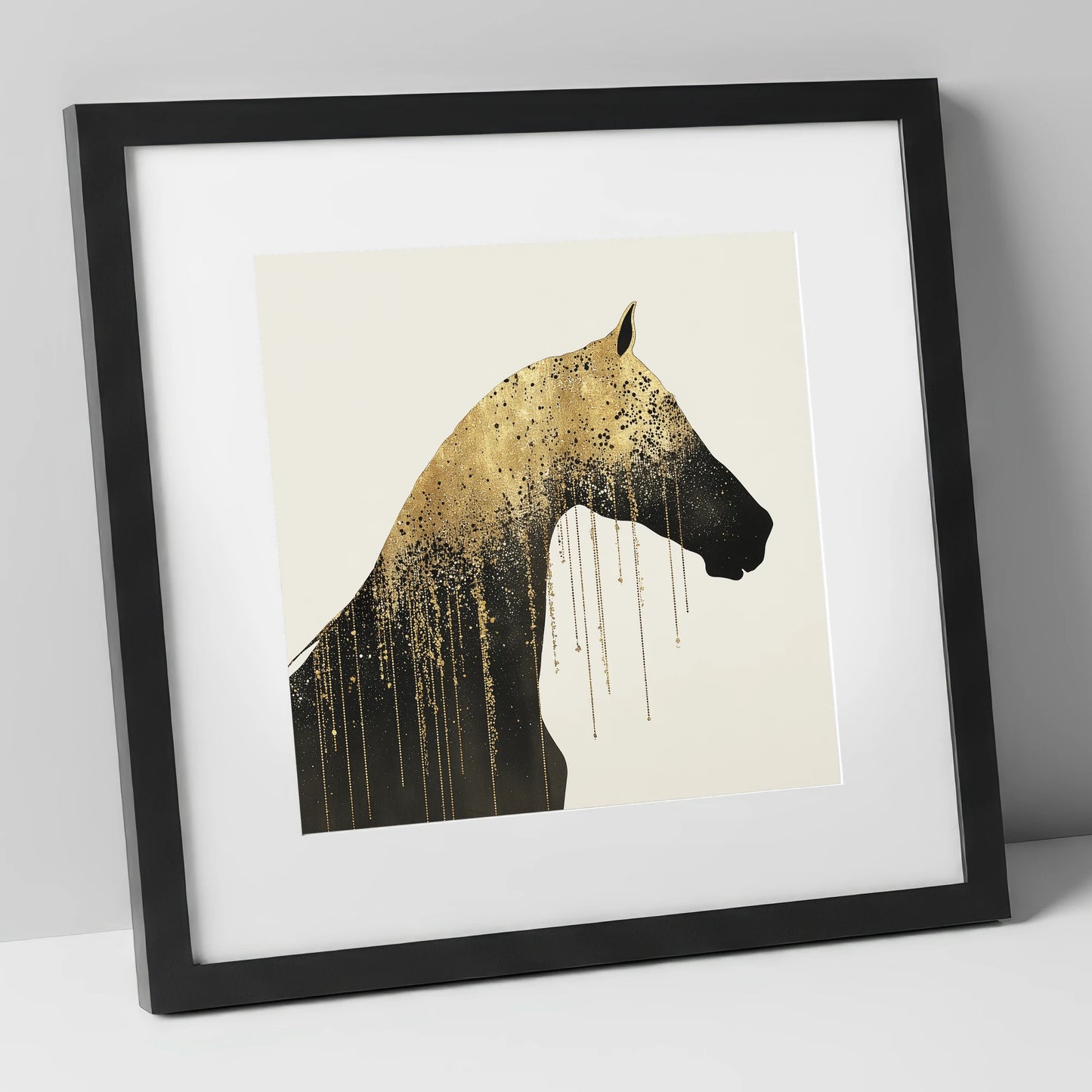 Gilded Equine Silhouette horse breed art print in black frame