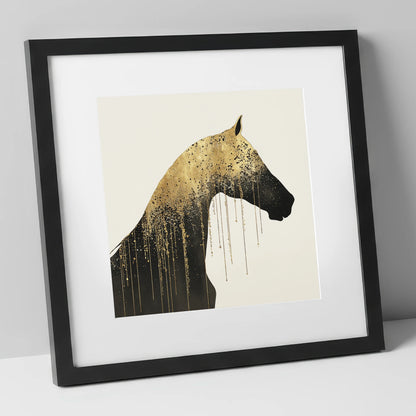 Gilded Equine Silhouette horse breed art print in black frame