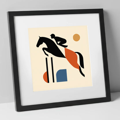 Retro Airborne Ascent show jumping horse art print in black frame