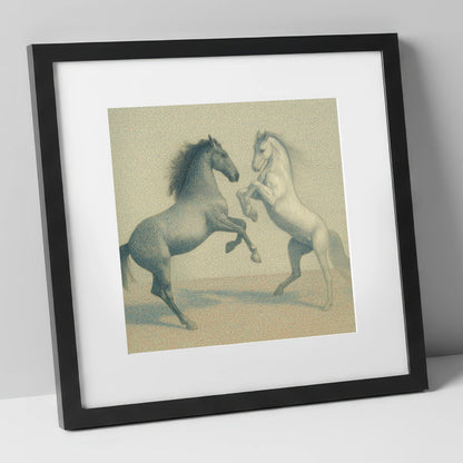 Timeless Equine Encounter wild horses art print in black frame