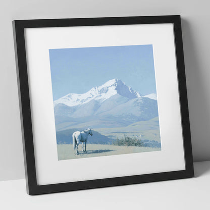 Alpine Solitude horse landscape art print in black frame