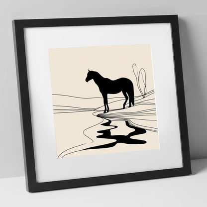 The Silent Oasis horse landscape art print in black frame