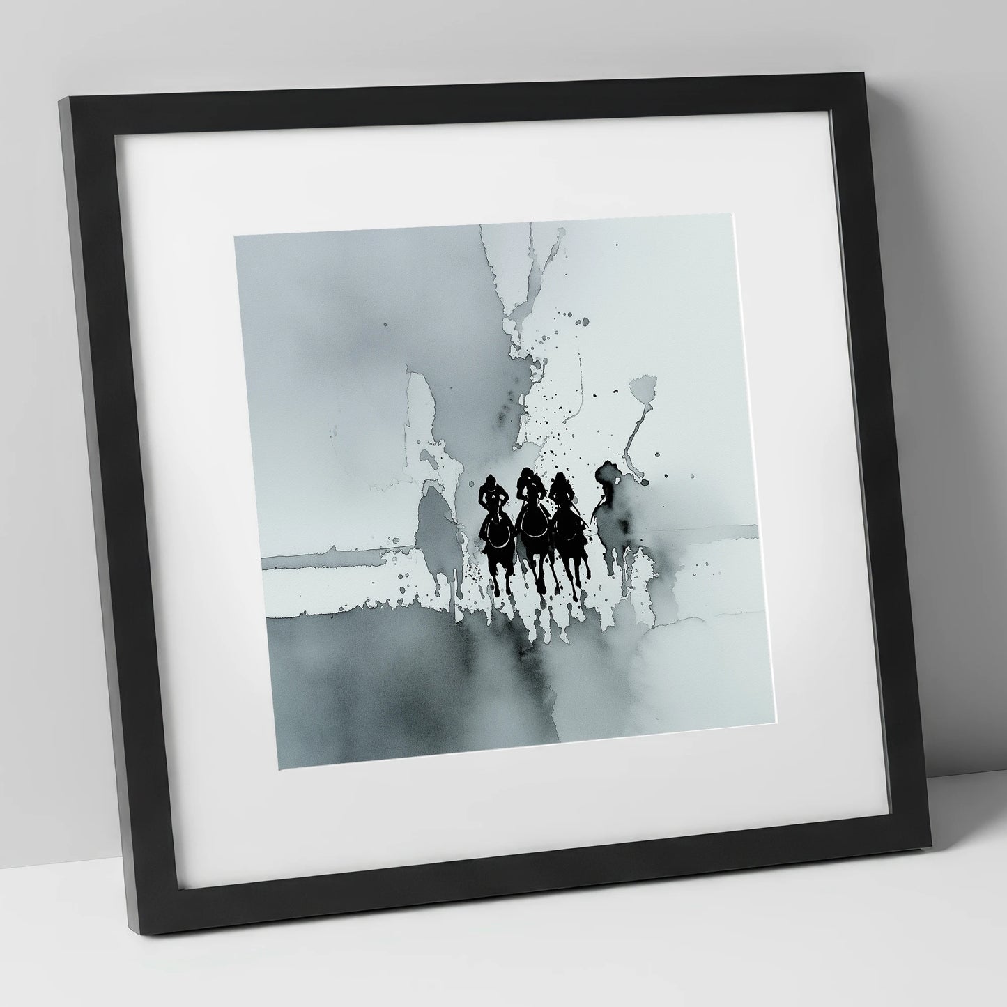 The Dawn Run racing horse art print in black frame