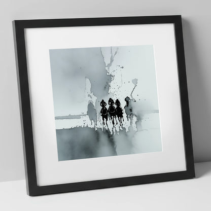 The Dawn Run racing horse art print in black frame