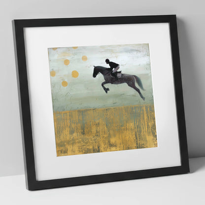 Gilded Flight show jumping horse art print in black frame