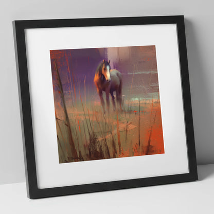 Violet Dawn Solitude horse landscape art print in black frame