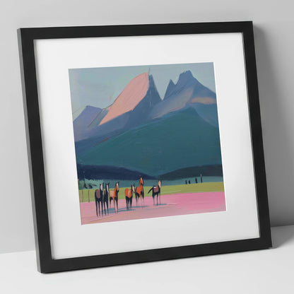 Rose Peaks Herd horse landscape art print in black frame
