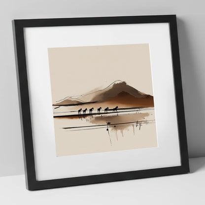 Journey Beneath the Peak horse landscape art print in black frame