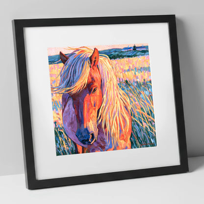 Vivid Horse With Flaxen Mane horse breed art print in black frame