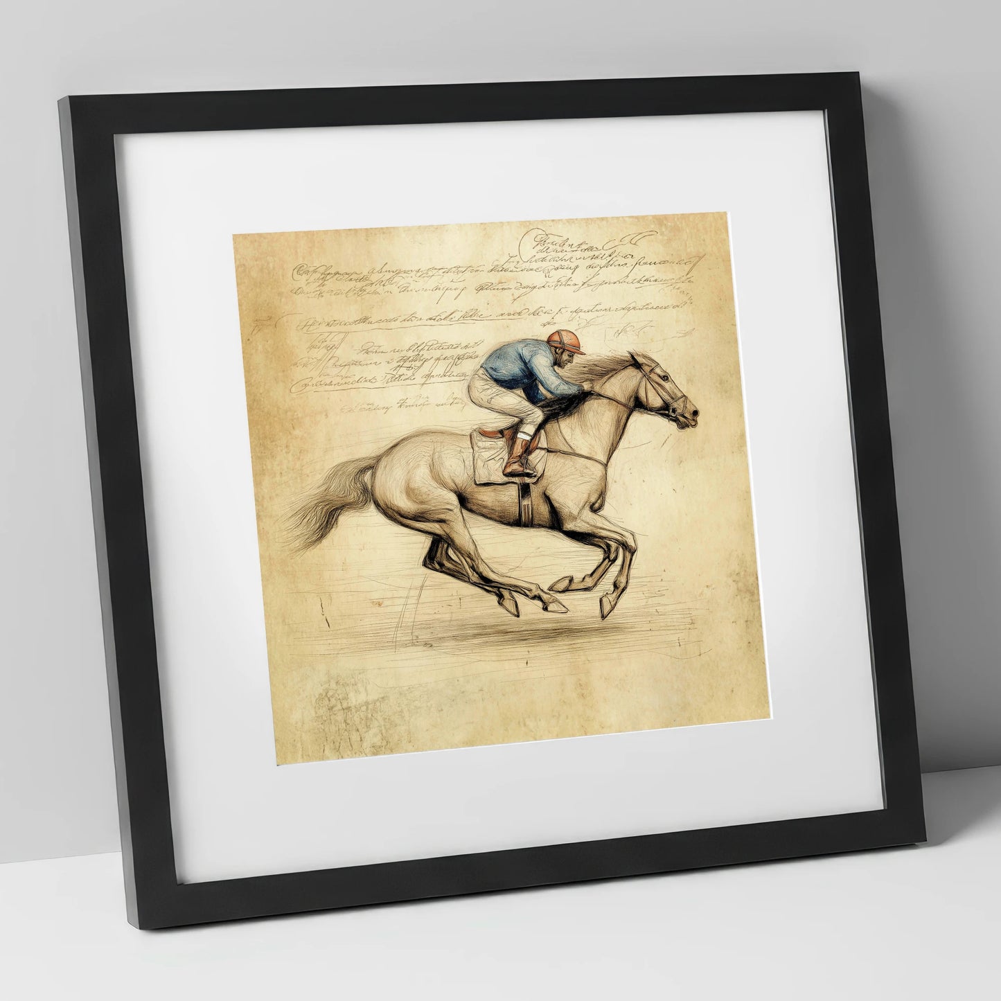 Vintage Racing Study racing horse art print in black frame