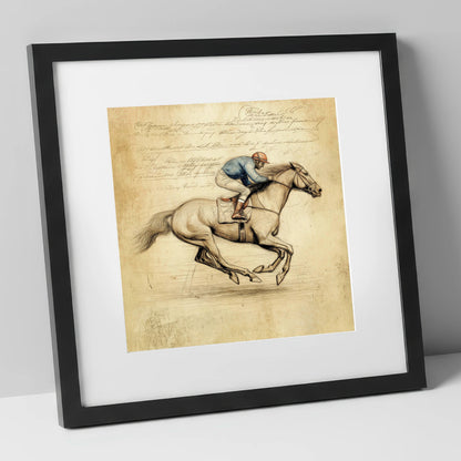 Vintage Racing Study racing horse art print in black frame