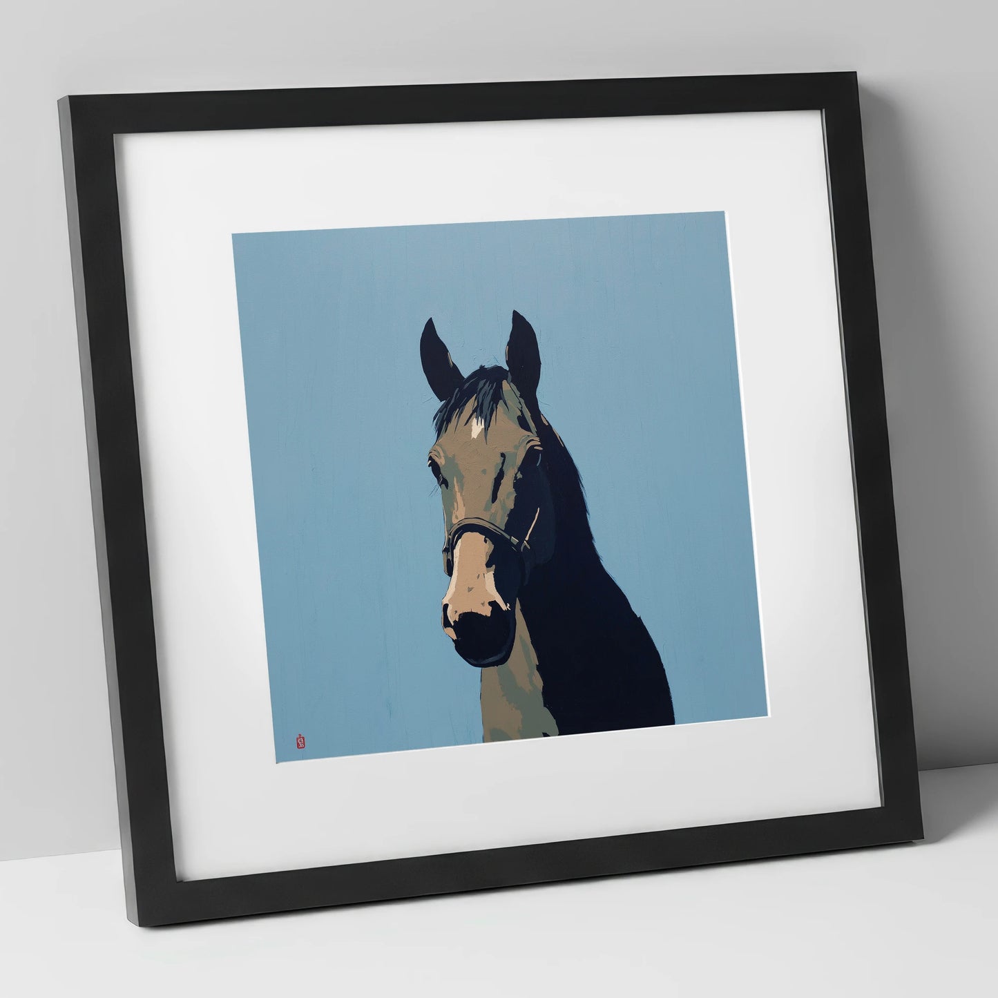 Cerulean Shadow Portrait horse portrait art print in black frame