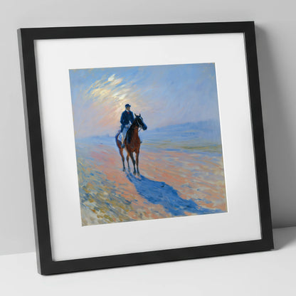 Luminous Morning Gallops racing horse art print in black frame