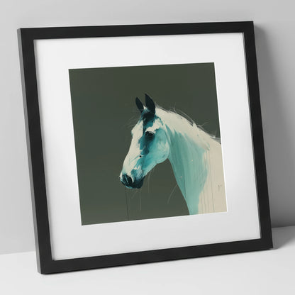 Contemporary Teal Profile horse portrait art print in black frame