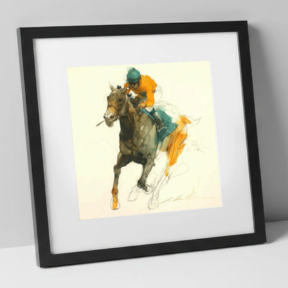 Surge of Colour racing horse art print in black frame
