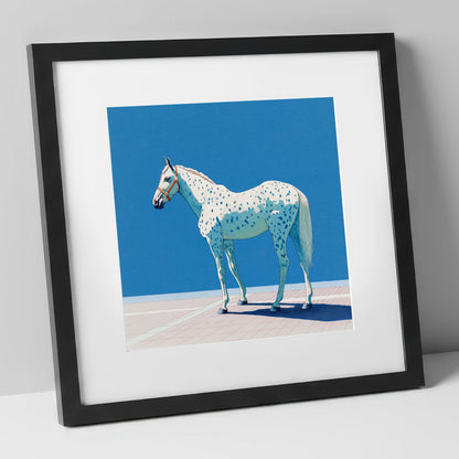 Appaloosa in Cerulean horse breed art print in black frame