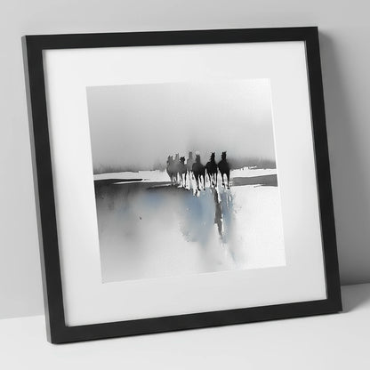 Through the Ethereal Mist horse landscape art print in black frame