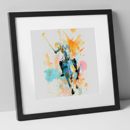 The Decisive Strike polo horse art print in black frame