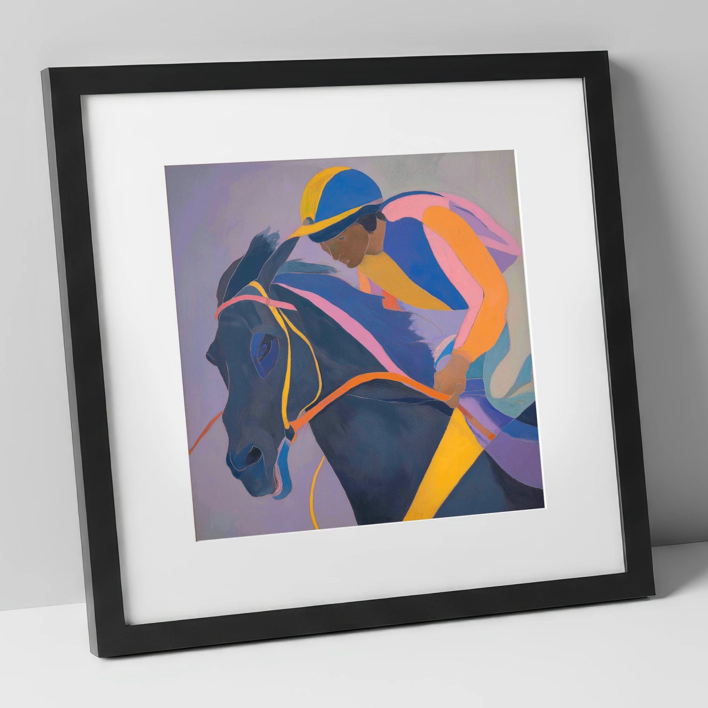 Dynamic Silks racing horse art print in black frame
