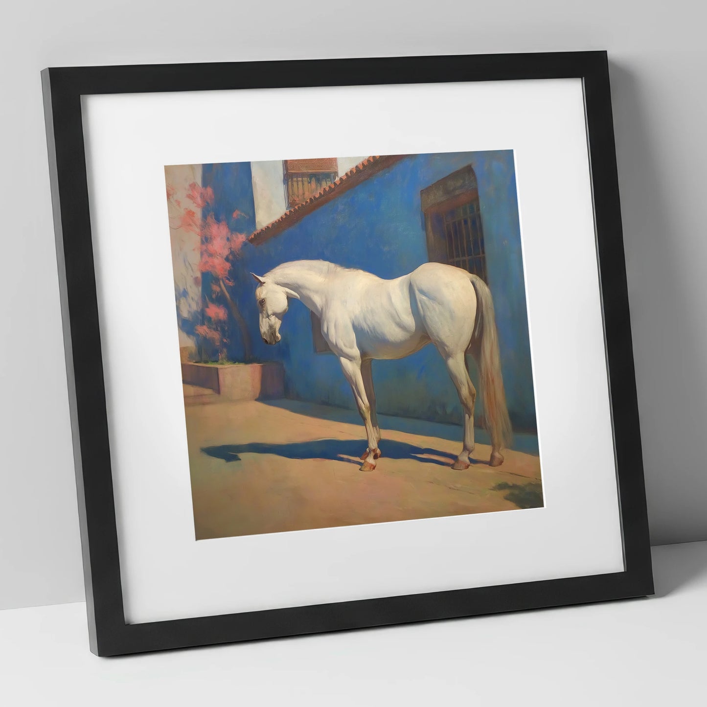 Andalusian in Azure horse breed art print in black frame