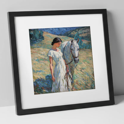 A Quiet Connection horse & rider art print in black frame