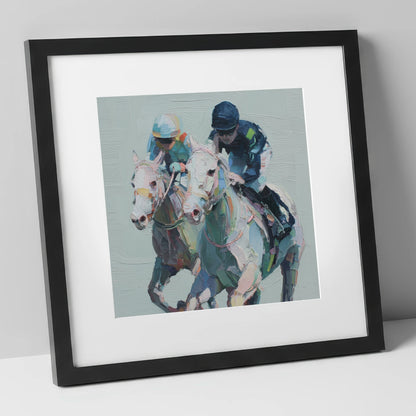 The Final Furlong racing horse art print in black frame