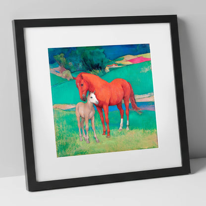 Vibrant Maternal Bond mare & foal art print in black frame