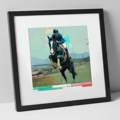 Bold Ascent show jumping horse art print in black frame