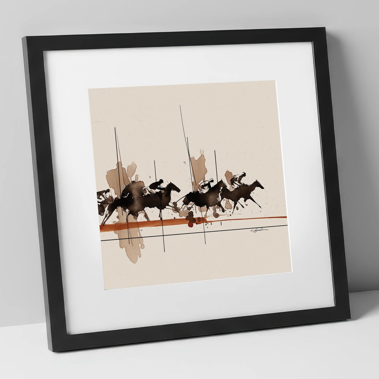 Surge to the Wire racing horse art print in black frame