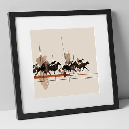 Surge to the Wire racing horse art print in black frame