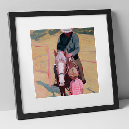 The Gentle Lesson horse & rider art print in black frame