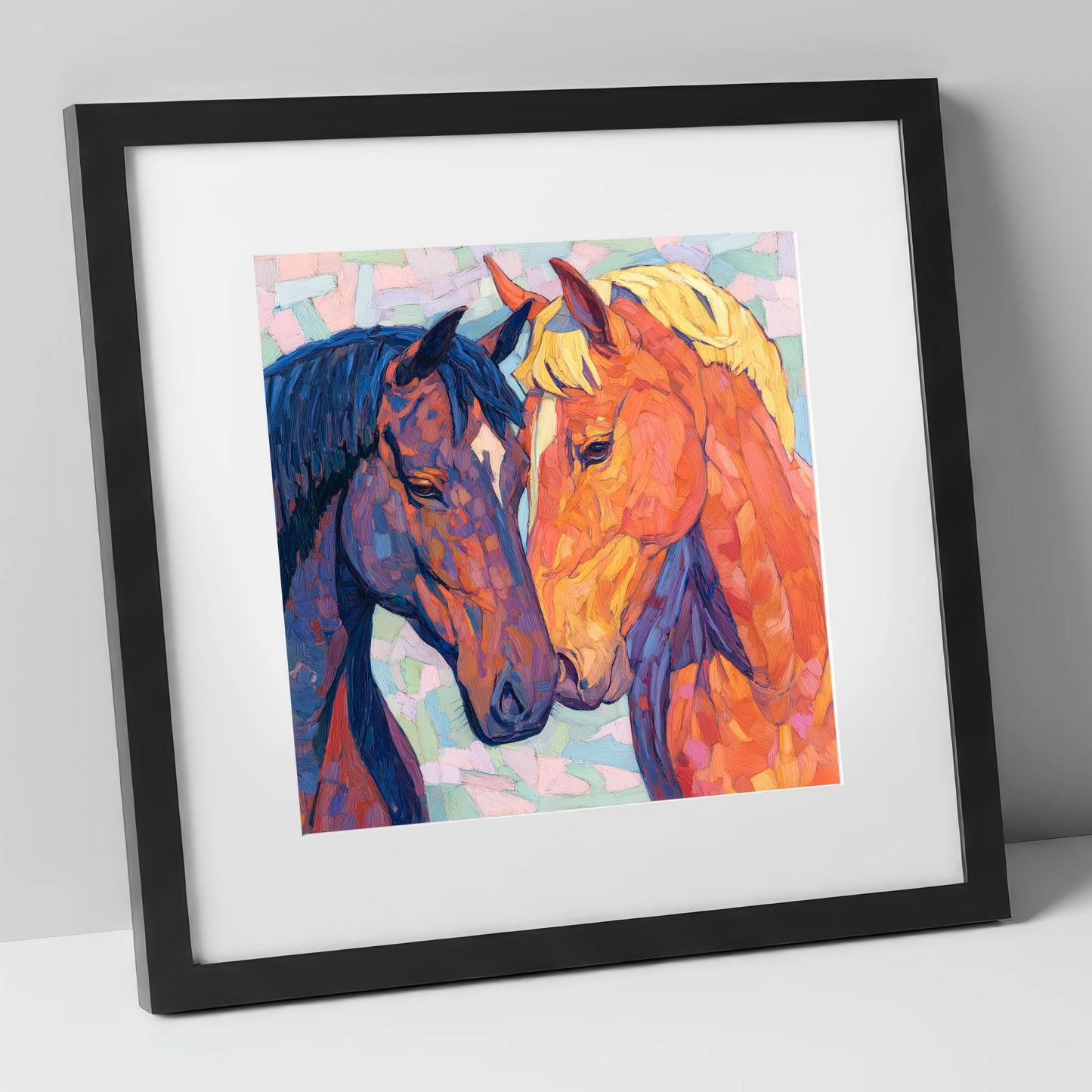 Kindred Spirits horse portrait art print in black frame