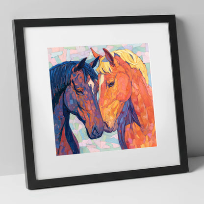 Kindred Spirits horse portrait art print in black frame