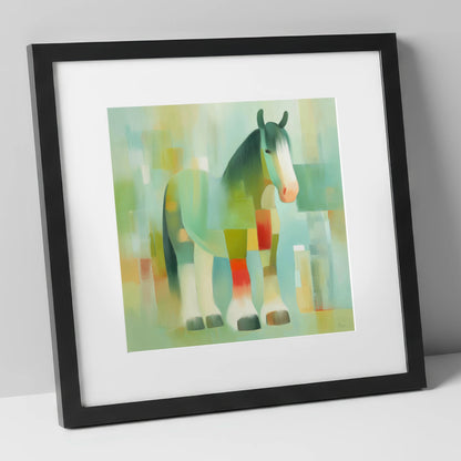 Geometric Gentle Giant horse breed art print in black frame