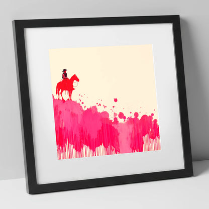 Magenta Maverick western horse art print in black frame