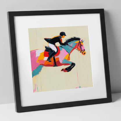 Vivid Showjumping Flight show jumping horse art print in black frame