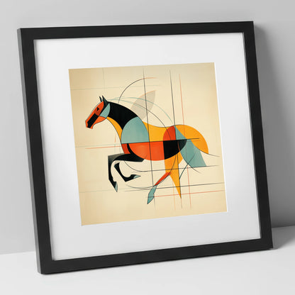 Rhythm in Motion racing horse art print in black frame